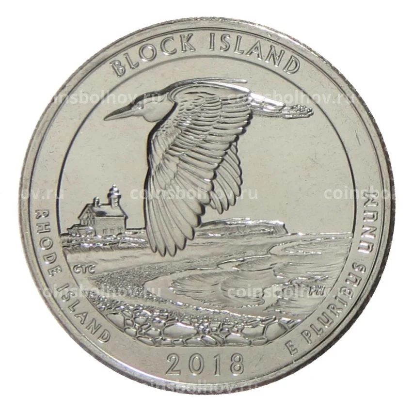 Монета 25 центов 2018 года P №45 Национальные парки — Национальное убежище дикой природы острова Блок