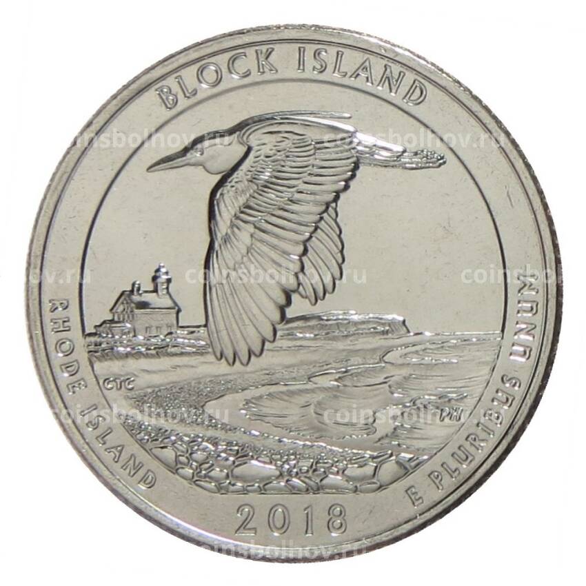 Монета 25 центов 2018 года D №45 Национальные парки — Национальное убежище дикой природы острова Блок