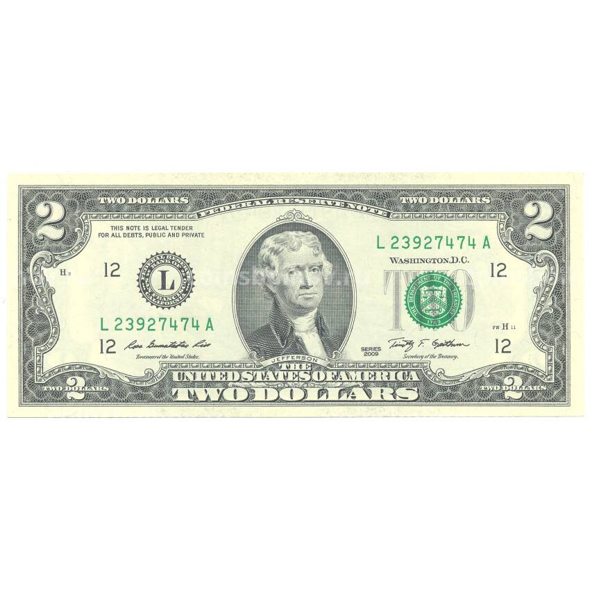 Банкнота 2 доллара 2009 года США