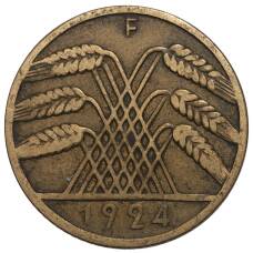 Монета 10 рейхспфеннигов 1924 года F Германия (аверс)