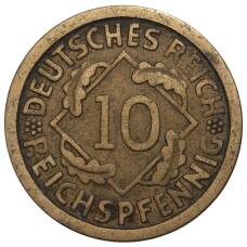 Монета 10 рейхспфеннигов 1924 года F Германия (реверс)