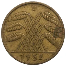 Монета 10 рейхспфеннигов 1932 года D Германия (аверс)