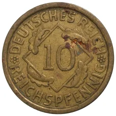 Монета 10 рейхспфеннигов 1932 года D Германия (реверс)