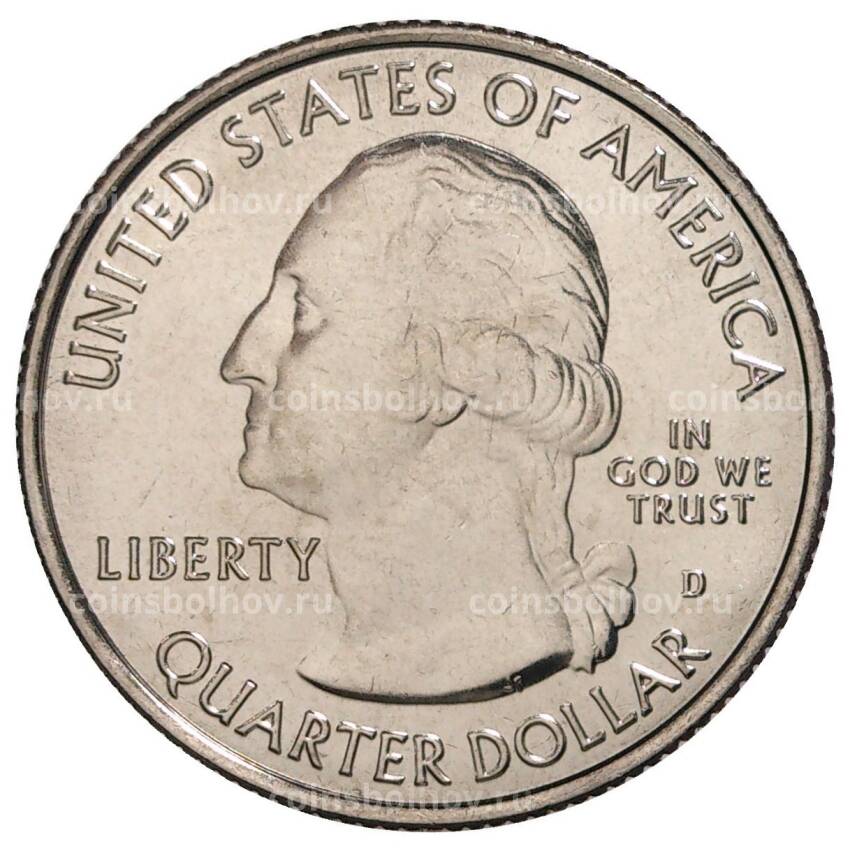 Монета 25 центов 2019 года D США Национальные парки — №46 Национальный исторический парк Лоуэлл (вид 2)