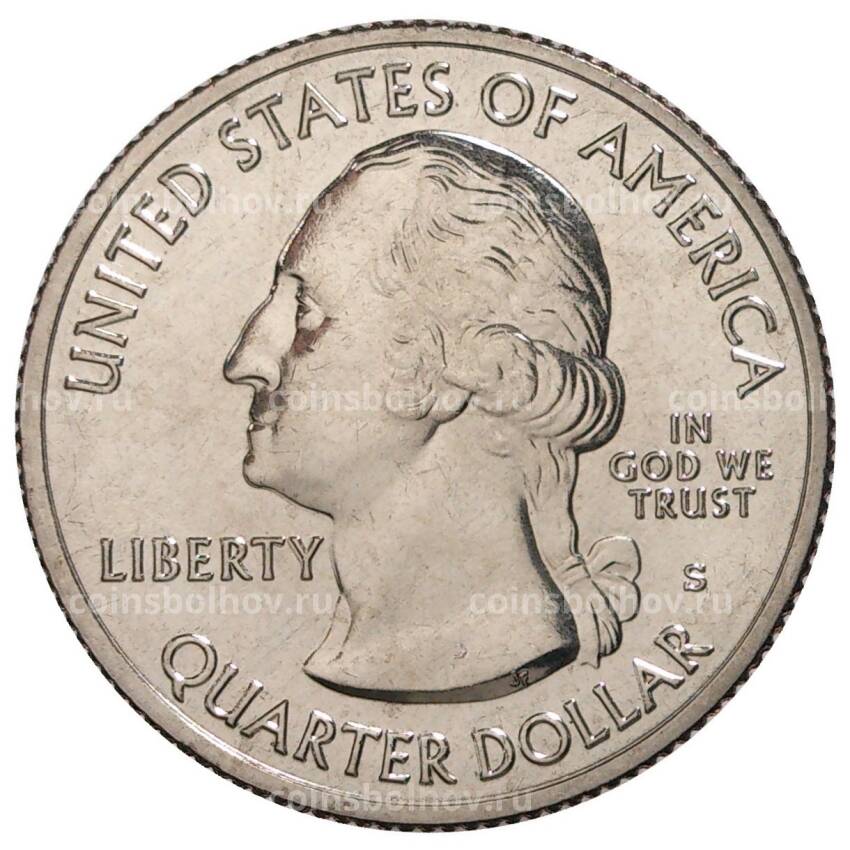 Монета 25 центов 2019 года S США Национальные парки — №46 Национальный исторический парк Лоуэлл (вид 2)