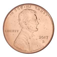 Монета 1 цент 2017 года D США (аверс)