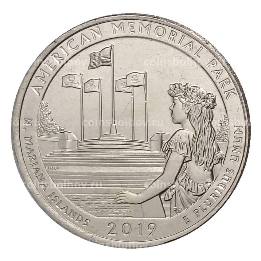 Монета 25 центов 2019 года P США Национальные парки — №47 Американский Мемориальный Парк
