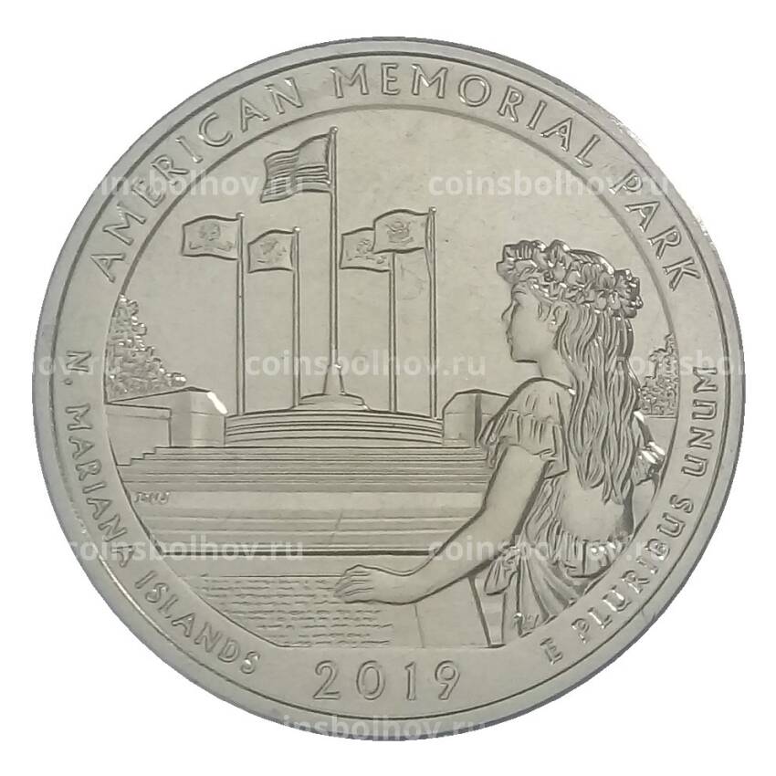 Монета 25 центов 2019 года S США Национальные парки — №47 Американский Мемориальный Парк
