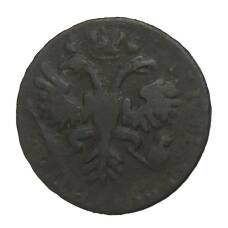 Монета Денга 1731 года — Перечекан из копейки Петра 1 (реверс)