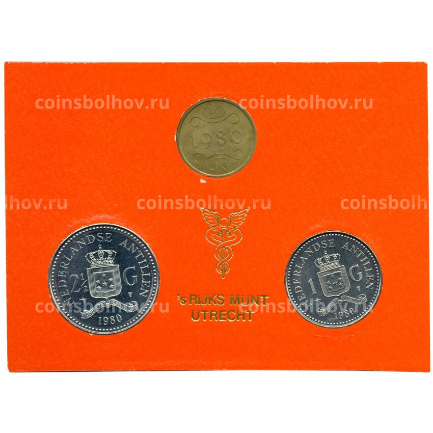 Набор монет 1980 года Нидерланды + жетон монетного двора в подарочном блистере