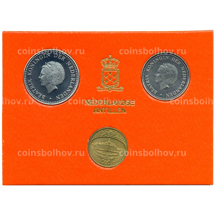 Набор монет 1980 года Нидерланды + жетон монетного двора в подарочном блистере (вид 2)