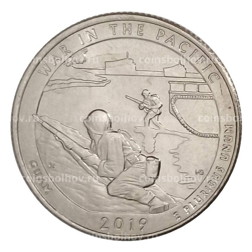 Монета 25 центов (1/4 доллара) 2019 года D США Национальные парки — №48 Национальный монумент воинской доблести в Тихом океане