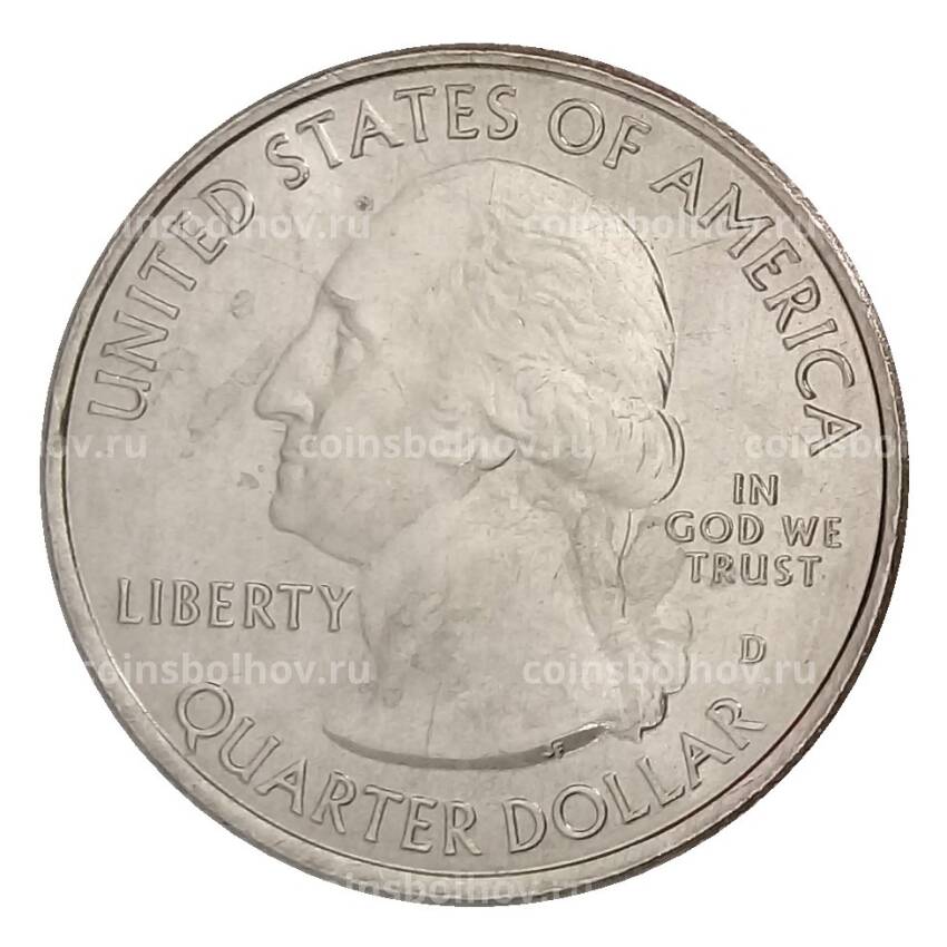 Монета 25 центов (1/4 доллара) 2019 года D США Национальные парки — №48 Национальный монумент воинской доблести в Тихом океане (вид 2)