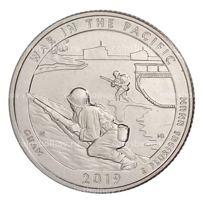 Монета 25 центов (1/4 доллара) 2019 года S США Национальные парки — №48 Национальный монумент воинской доблести в Тихом океане