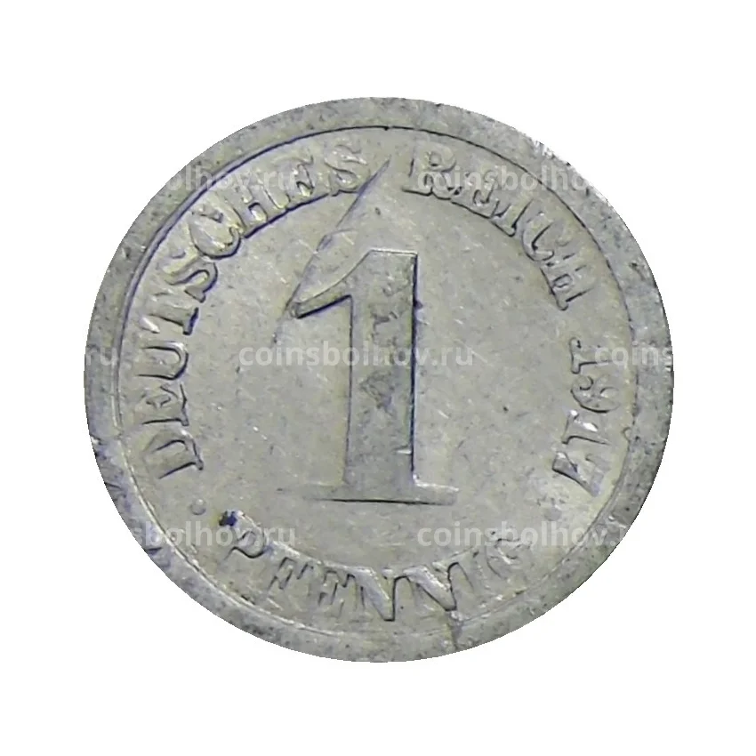 Монета 1 пфенниг 1917 года F Германия