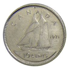 Монета 10 центов 1971 года Канада (аверс)