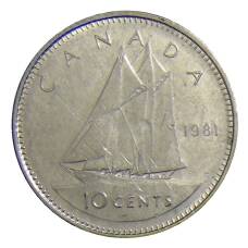 Монета 10 центов 1981 года Канада (аверс)