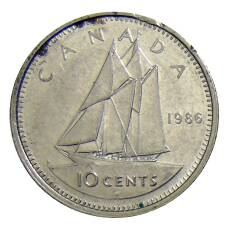 Монета 10 центов 1986 года Канада (аверс)