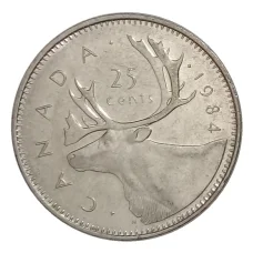 Монета 25 центов 1984 года Канада (аверс)