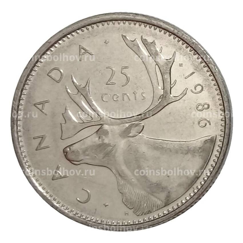 Монета 25 центов 1986 года Канада