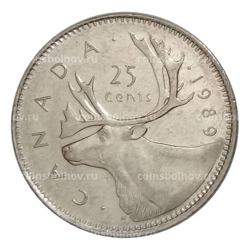 Монета 25 центов 1989 года Канада
