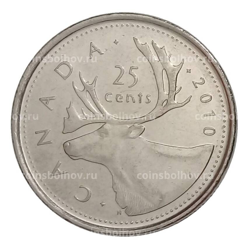 Монета 25 центов 2010 года Канада
