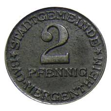 Монета 2 пфеннига 1920 года Германия — Нотгельд — Мергентхайм (аверс)