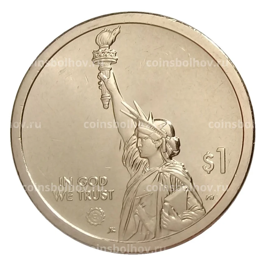 Монета 1 доллар 2019 года P США «Американские инновации — Вакцина против полиомиелита» (вид 2)