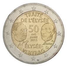 Монета 2 евро 2013 года A Германия — 50 лет подписания Елисейского договора (аверс)