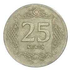 Монета 25 куруш 2009 года Турция (аверс)