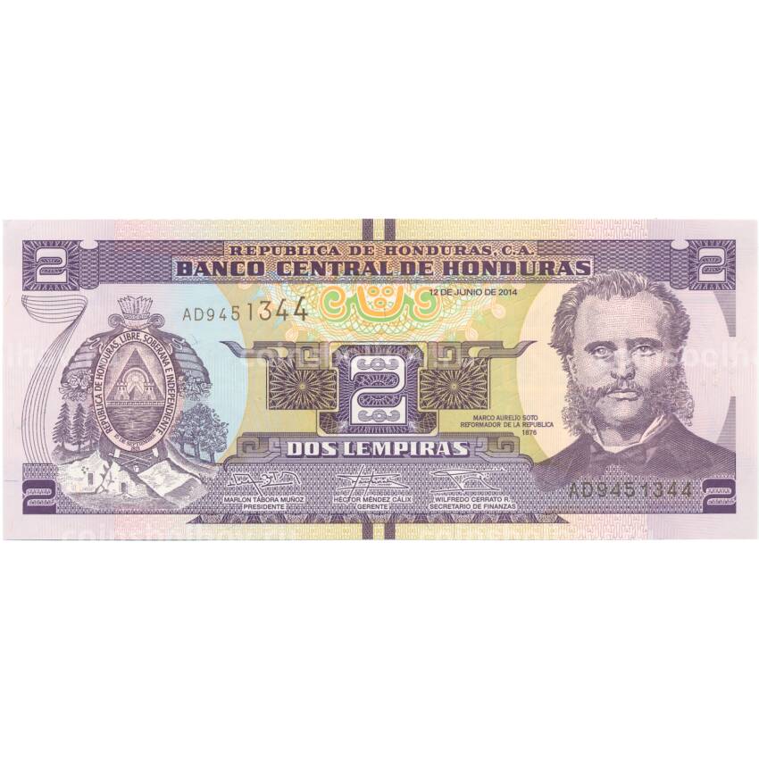 Банкнота 2 лемпиры 2014 года Гондурас
