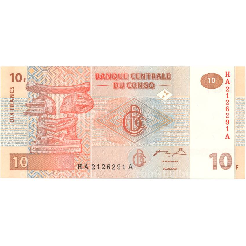 Банкнота 10 франков 2003 года Конго
