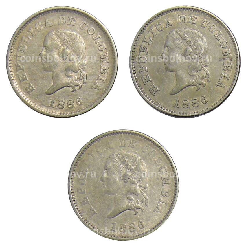 Набор монет 5 сентаво 1886 года Колумбия (вид 2)