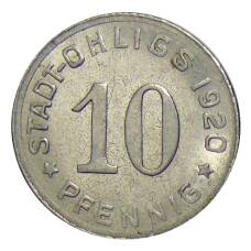 Монета 10 пфеннигов 1920 года Германия — Нотгельд — Охлигс (реверс)