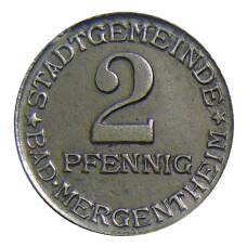 Монета 2 пфеннига 1920 года Германия — Нотгельд — Мергентхайм (аверс)