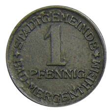 Монета 1 пфенниг 1920 года Германия — Нотгельд — Мергентхайм (аверс)