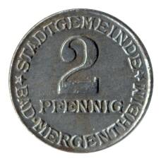 Монета 2 пфеннига 1920 года Германия — Нотгельд (Мергентхайм) (аверс)