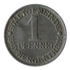 Монета 1 пфенниг 1920 года Германия — Нотгельд (Мергентхайм) (аверс)