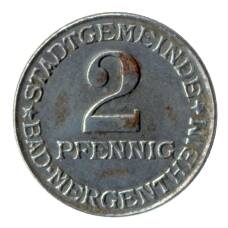 Монета 2 пфеннига 1920 года Германия — Нотгельд (Мергентхайм) (аверс)