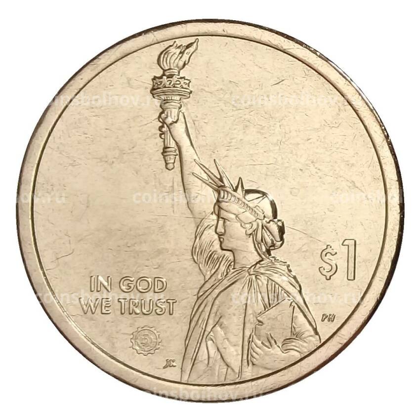 Монета 1 доллар 2019 года P США «Американские инновации — Лампа накаливания» (вид 2)
