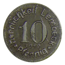 Монета 10 пфеннигов 1919 года Германия — Нотгельд Херликхайт Лембек (реверс)