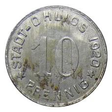 Монета 10 пфеннигов 1920 года Германия — Нотгельд Охлигс (реверс)