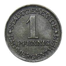 Монета 1 пфенниг 1920 года Германия — Нотгельд Бад-Мергентхайм (аверс)