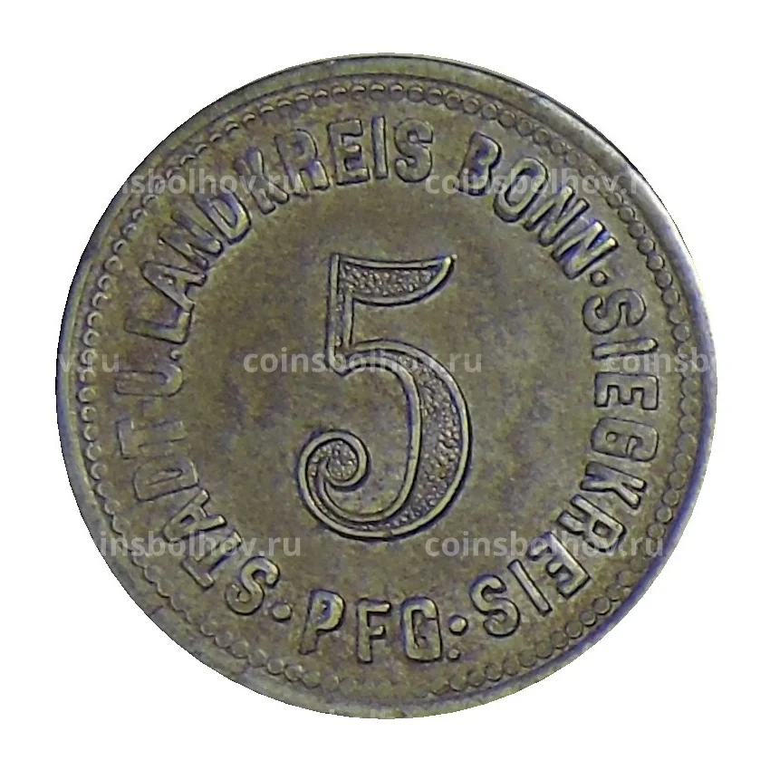Монета 5 пфеннигов 1918 года Германия — Нотгельд Бонн (вид 2)