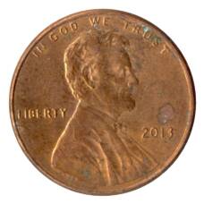 Монета 1 цент 2013 года США (аверс)