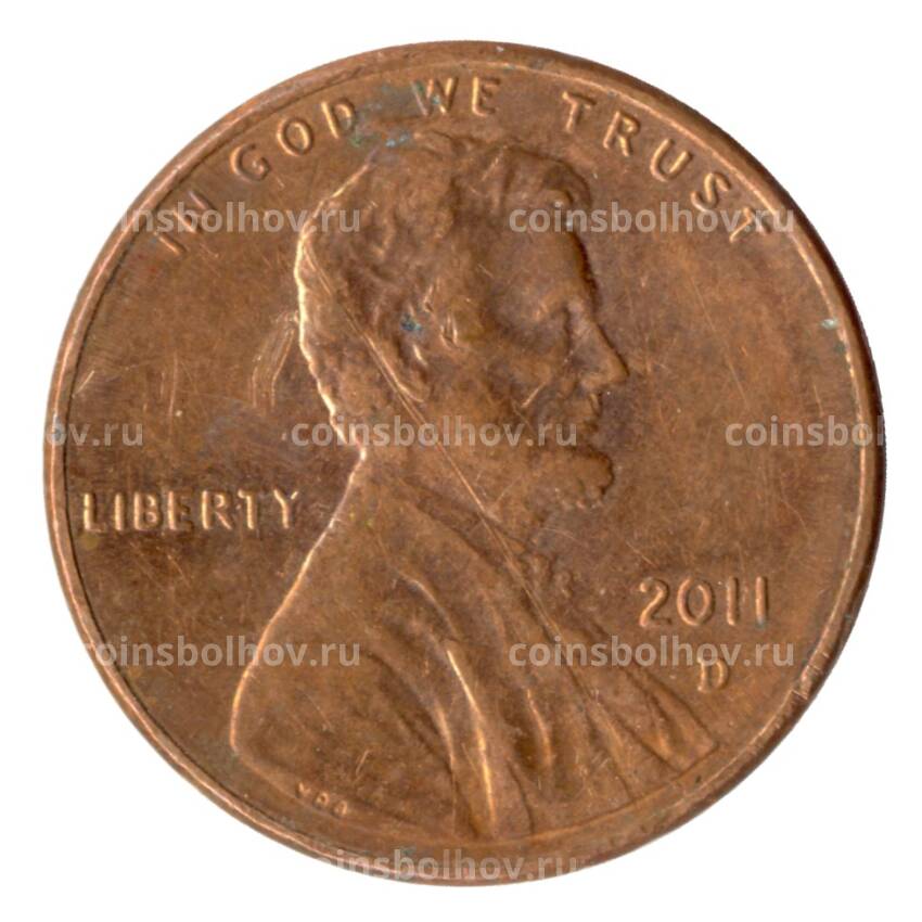 Монета 1 цент 2011 года D США