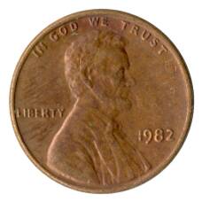 Монета 1 цент 1982 года США (аверс)