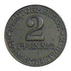 Монета 2 пфеннига 1920 года Германия — Нотгельд Бад-Мергентхайм (аверс)