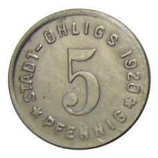 Монета 5 пфеннигов 1920 года Германия — Нотгельд Охлигс (аверс)