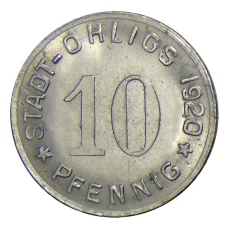 Монета 10 пфеннигов 1920 года Германия — Нотгельд Охлигс (аверс)